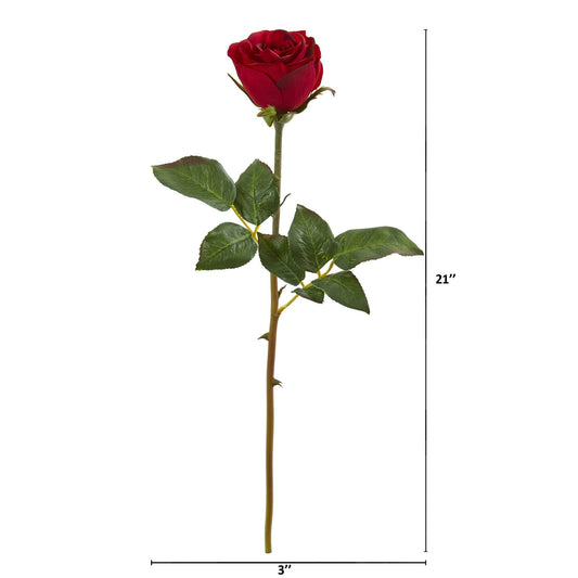 Nearly Natural 20in red rose artificial bud on a green stem with leaves on Tampa Home & Garden Store