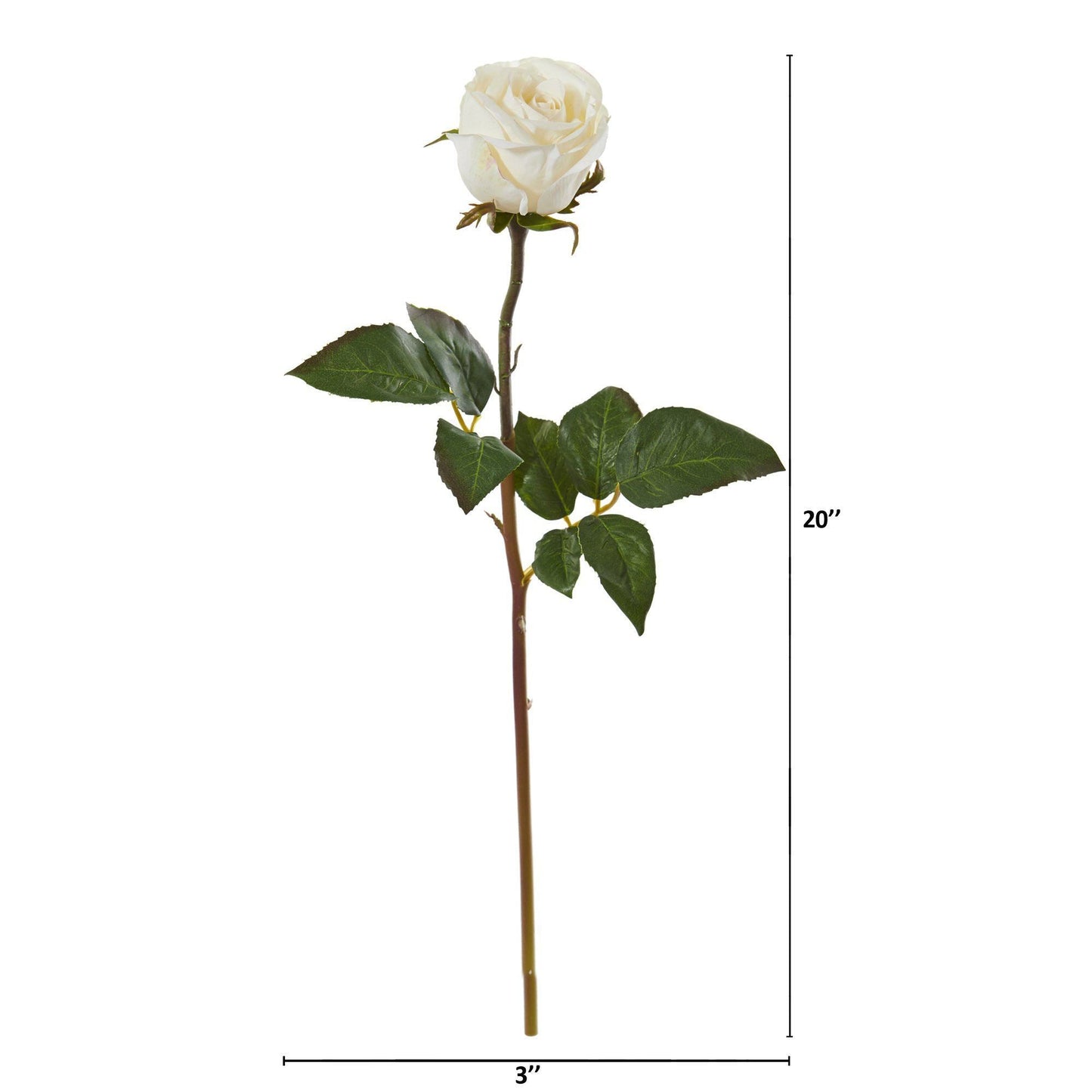 20-inch white rose artificial bud flower stem, set of 6, Nearly Natural with green leaves on Tampa Home & Garden Store