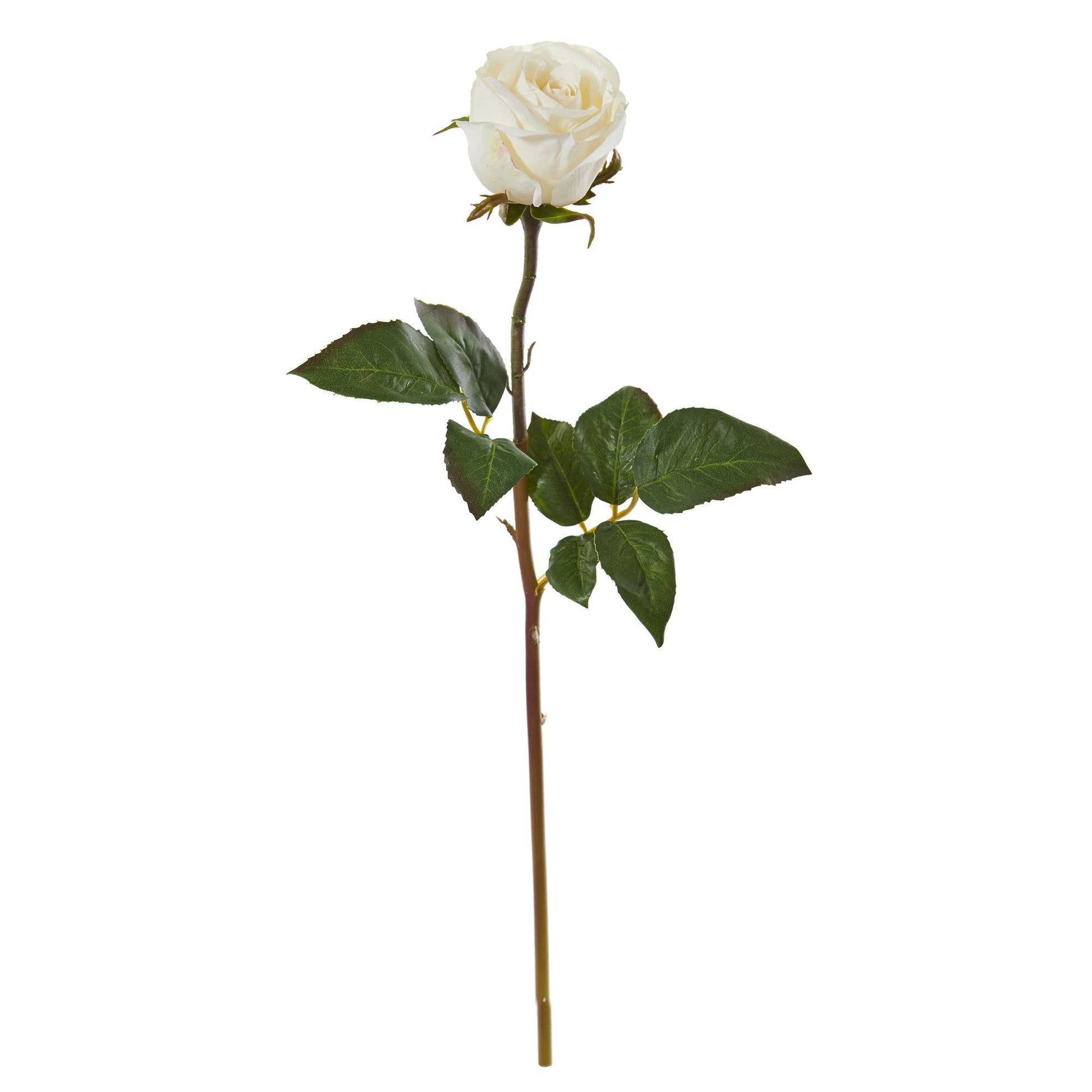 20in white rose bud artificial flower stem Nearly Natural set of 6 on Tampa Home & Garden Store
