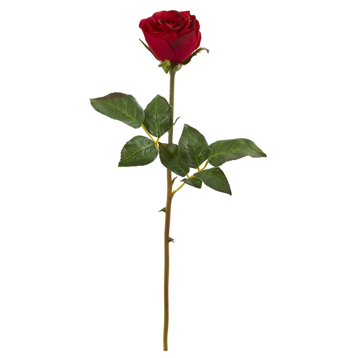 Nearly Natural 20in Rose Artificial Bud Flower Set of 6, red rose on stem with green leaves on Tampa Home & Garden Store