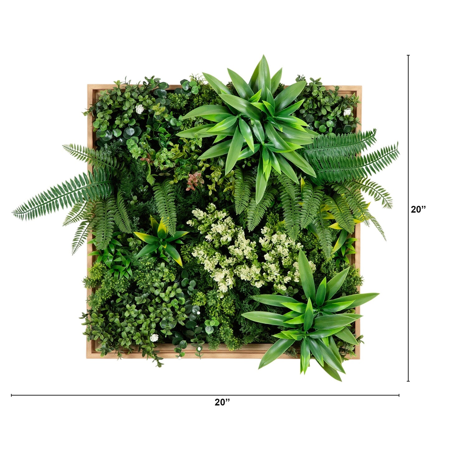 Wall Mat Queensland Rainforest living wall art panel in light wood frame, 20x20 in, UV resistant by Nearly Natural on Tampa Home & Garden Store