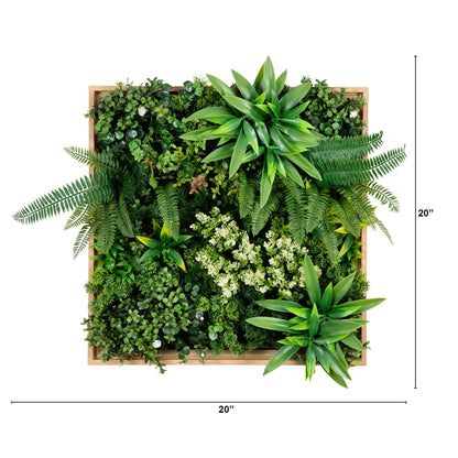 Wall Mat Queensland Rainforest living wall art panel in light wood frame, 20x20 in, UV resistant by Nearly Natural on Tampa Home & Garden Store