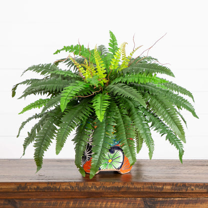 Artificial Boston Fern and a Talavera Planter