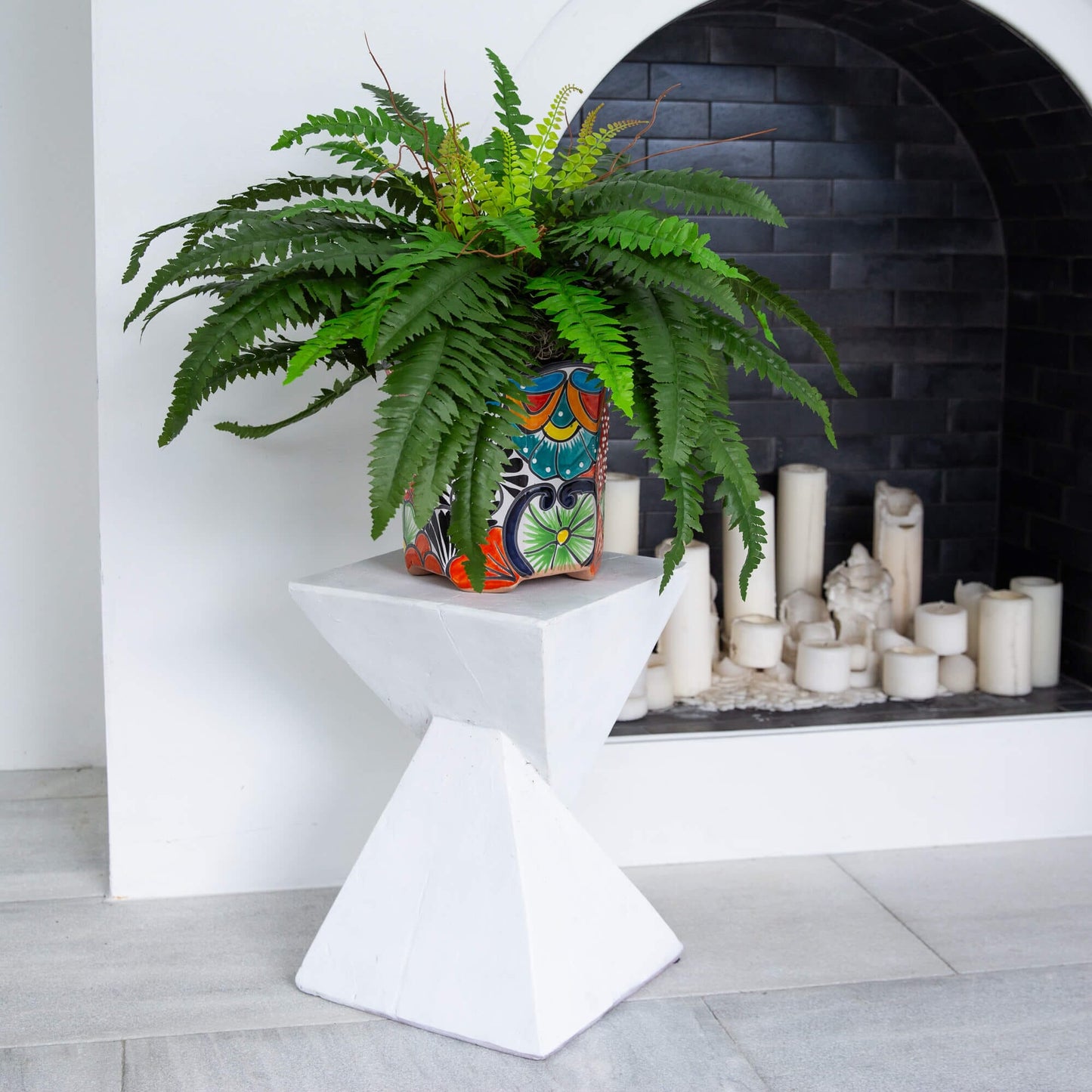 Artificial Boston Fern and a Talavera Planter