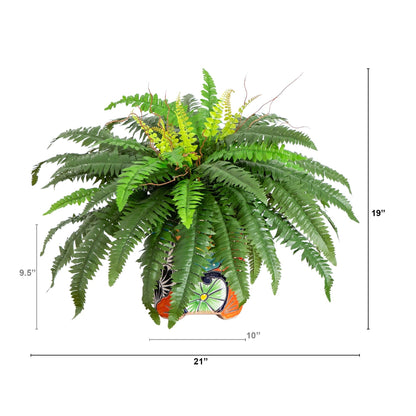 Artificial Boston Fern and a Talavera Planter