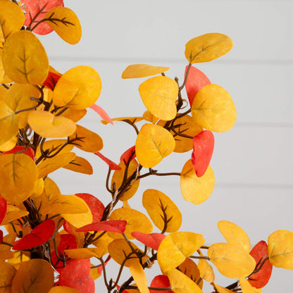 Nearly Natural 21in Pre-Lit Autumn Eucalyptus tree with 50 warm white LEDs and orange leaves on Tampa Home & Garden Store