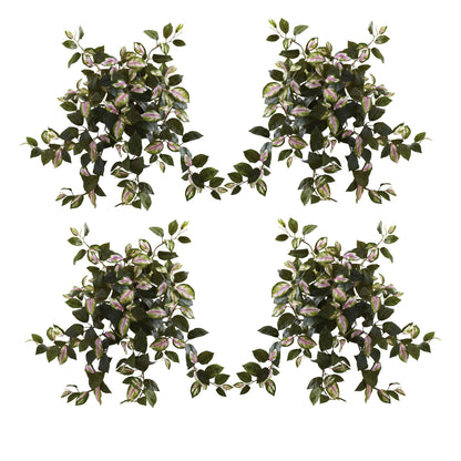 Hoya hanging bush set of 4, Nearly Natural 21in vines with variegated pink-green leaves on Tampa Home & Garden Store