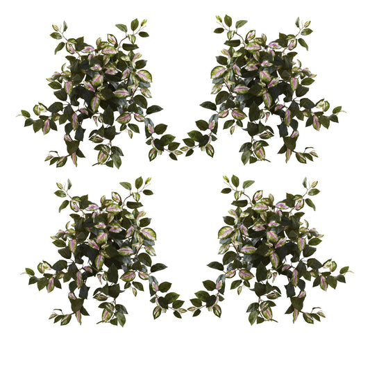 Hoya hanging bush set of 4, Nearly Natural 21in vines with variegated pink-green leaves on Tampa Home & Garden Store