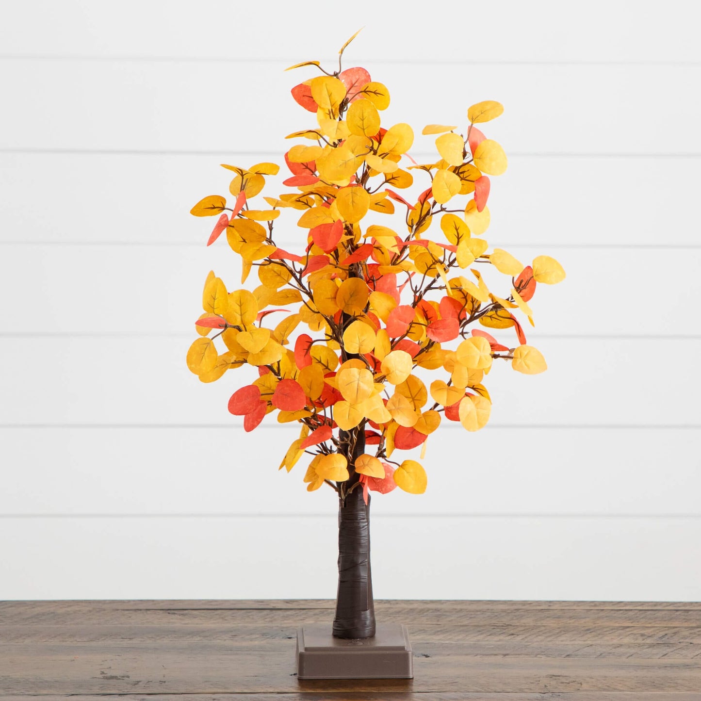 Tree Nearly Natural 21in pre-lit autumn eucalyptus with 50 warm white LEDs, detachable base on Tampa Home & Garden Store