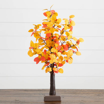Tree Nearly Natural 21in pre-lit autumn eucalyptus with 50 warm white LEDs, detachable base on Tampa Home & Garden Store