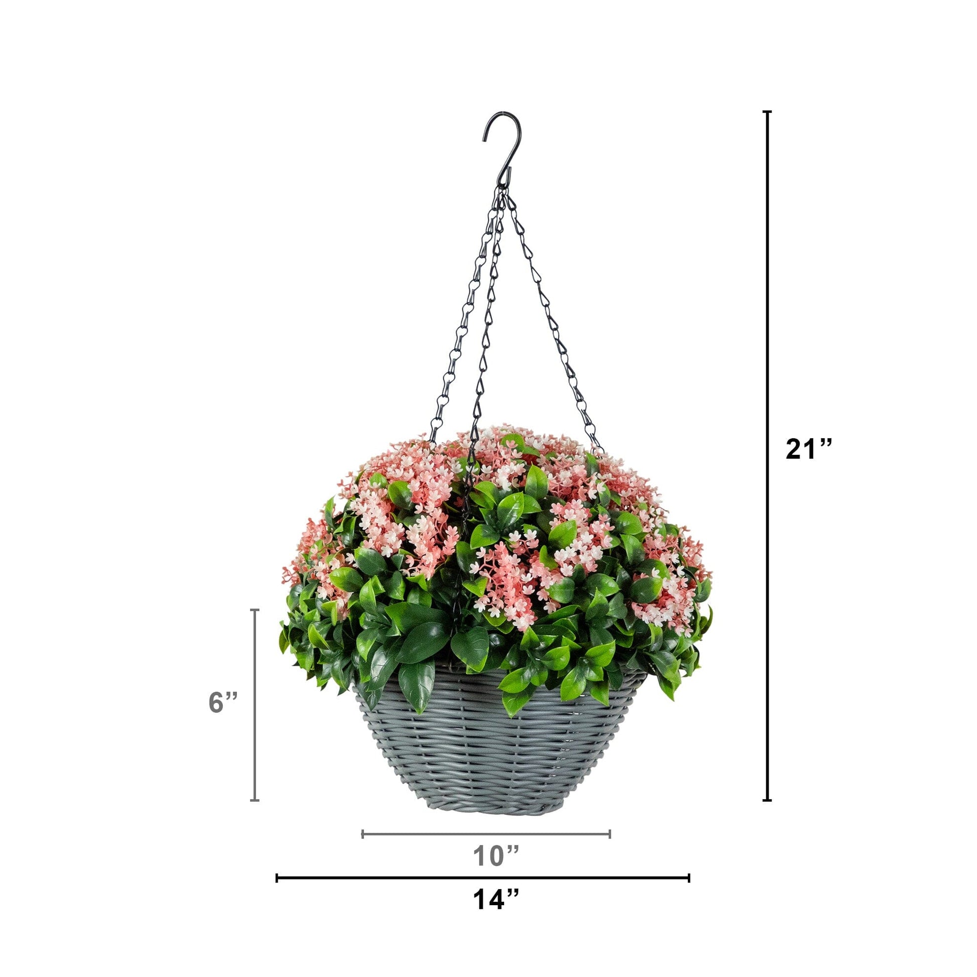 Nearly Natural 21in UV Resistant Gardenia Hanging Basket with pink blooms and leaves in basket on Tampa Home & Garden Store