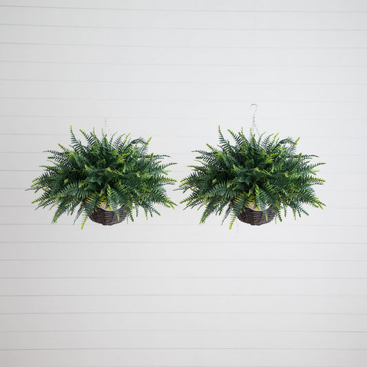 21in UV-resistant artificial fern hanging basket set of 2 Nearly Natural on Tampa Home & Garden Store