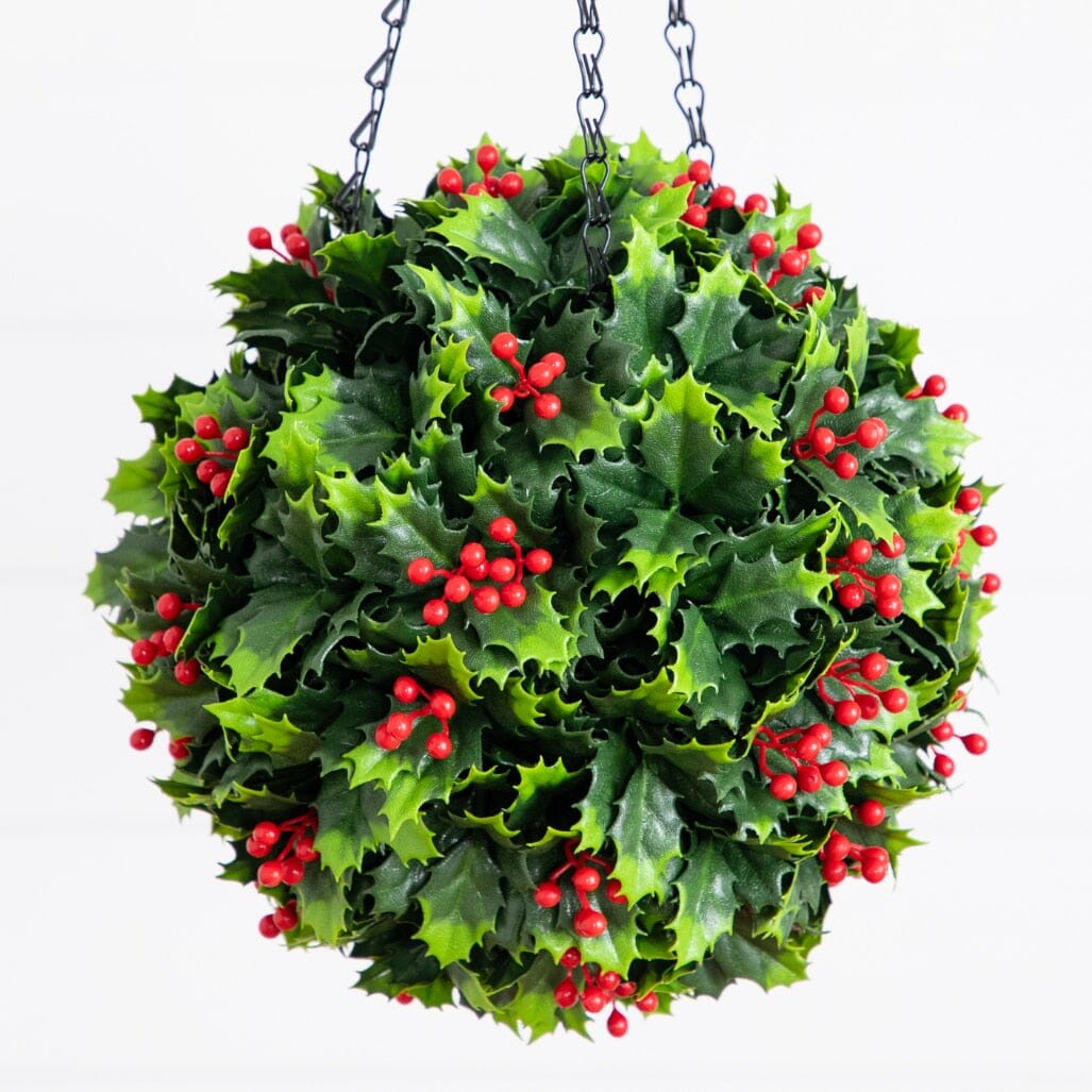 Nearly Natural 21-inch UV resistant artificial holly berry hanging ball for indoor/outdoor decor on Tampa Home & Garden Store