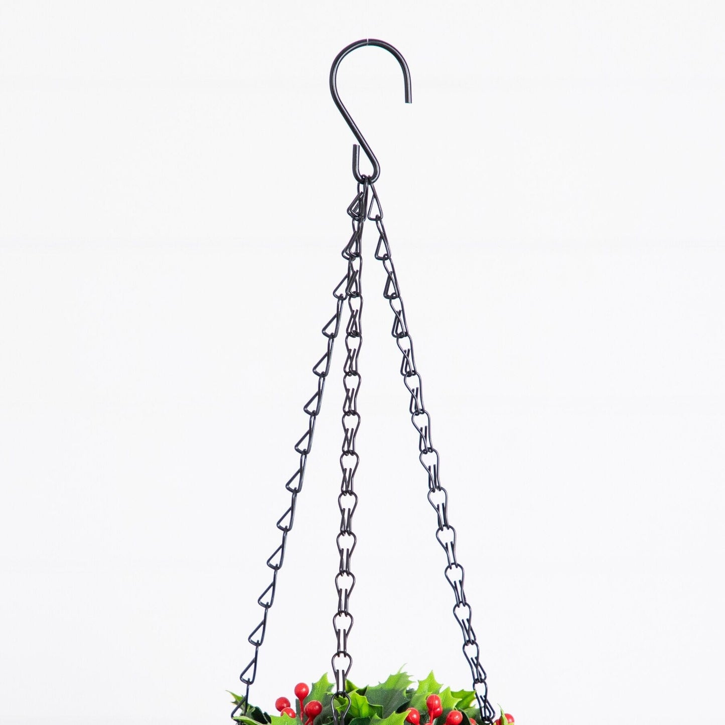 Hanging 21in UV resistant artificial holly berry ball with red berries and green leaves on Tampa Home & Garden Store