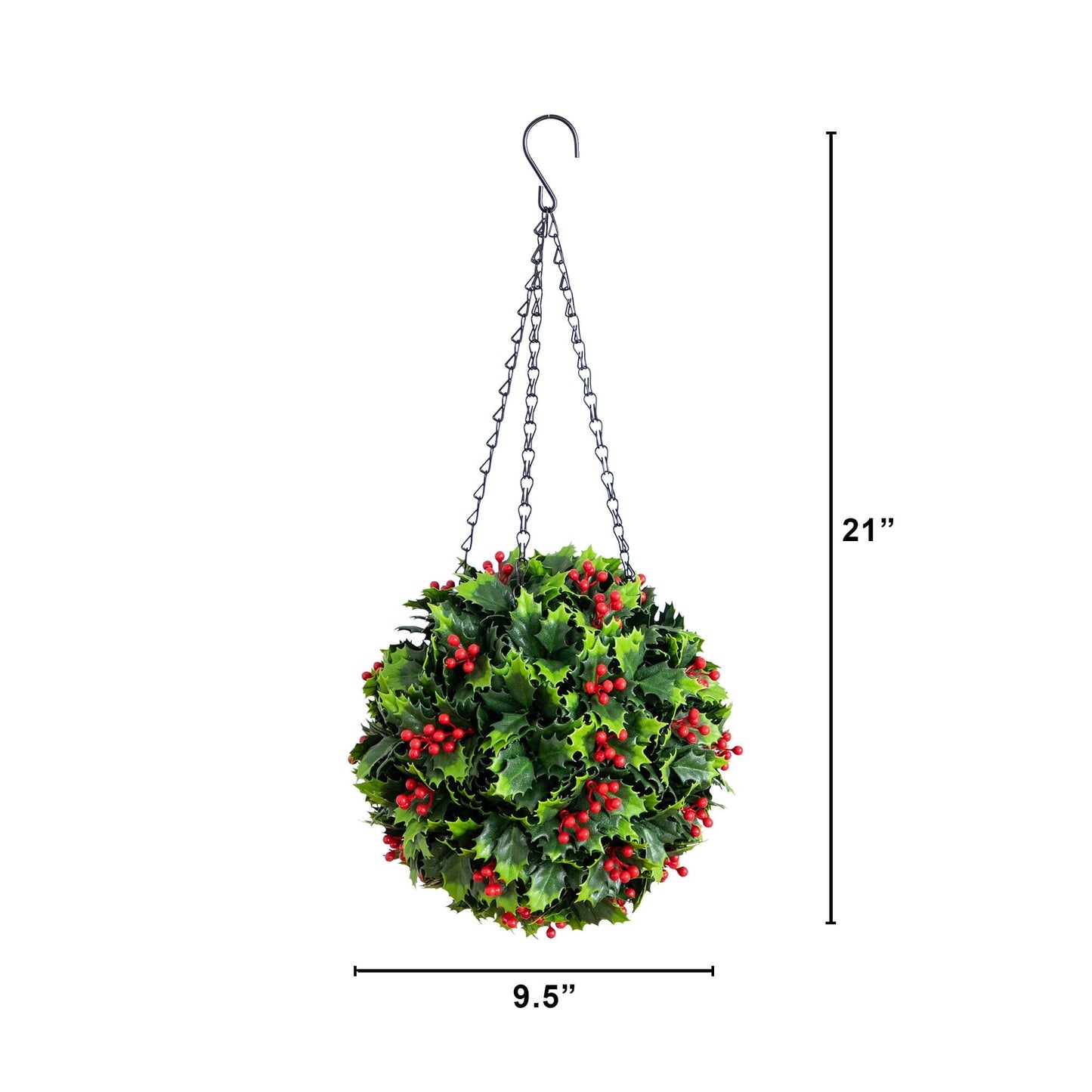 Hanging holly berry ball, 21in UV-resistant artificial plant Nearly Natural with red berries on Tampa Home & Garden Store