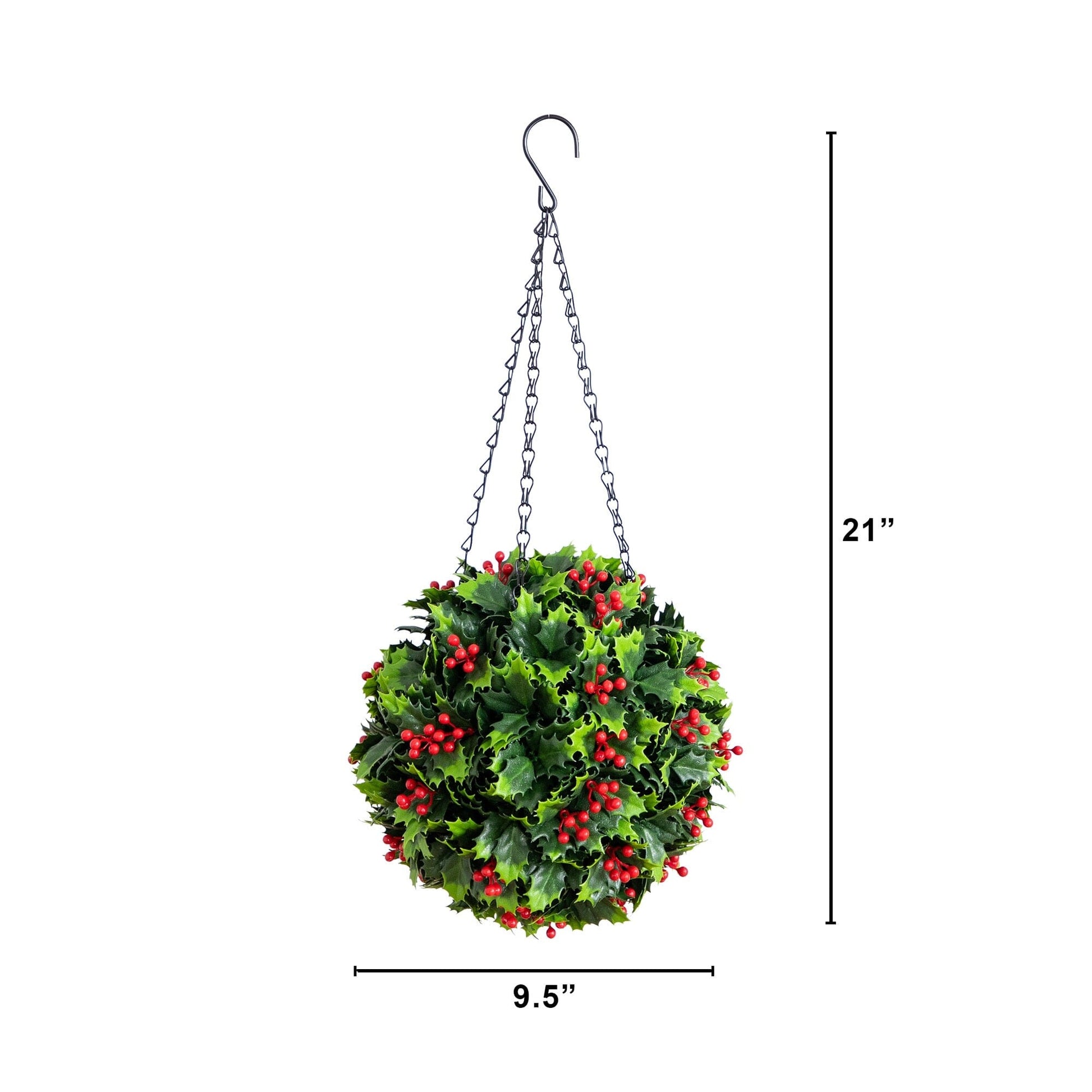 Hanging holly berry ball, 21in UV-resistant artificial plant Nearly Natural with red berries on Tampa Home & Garden Store