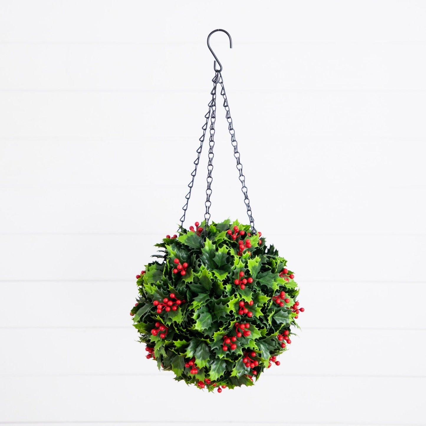 Artificial holly berry hanging ball 21in, UV resistant, red berries, Nearly Natural on Tampa Home & Garden Store
