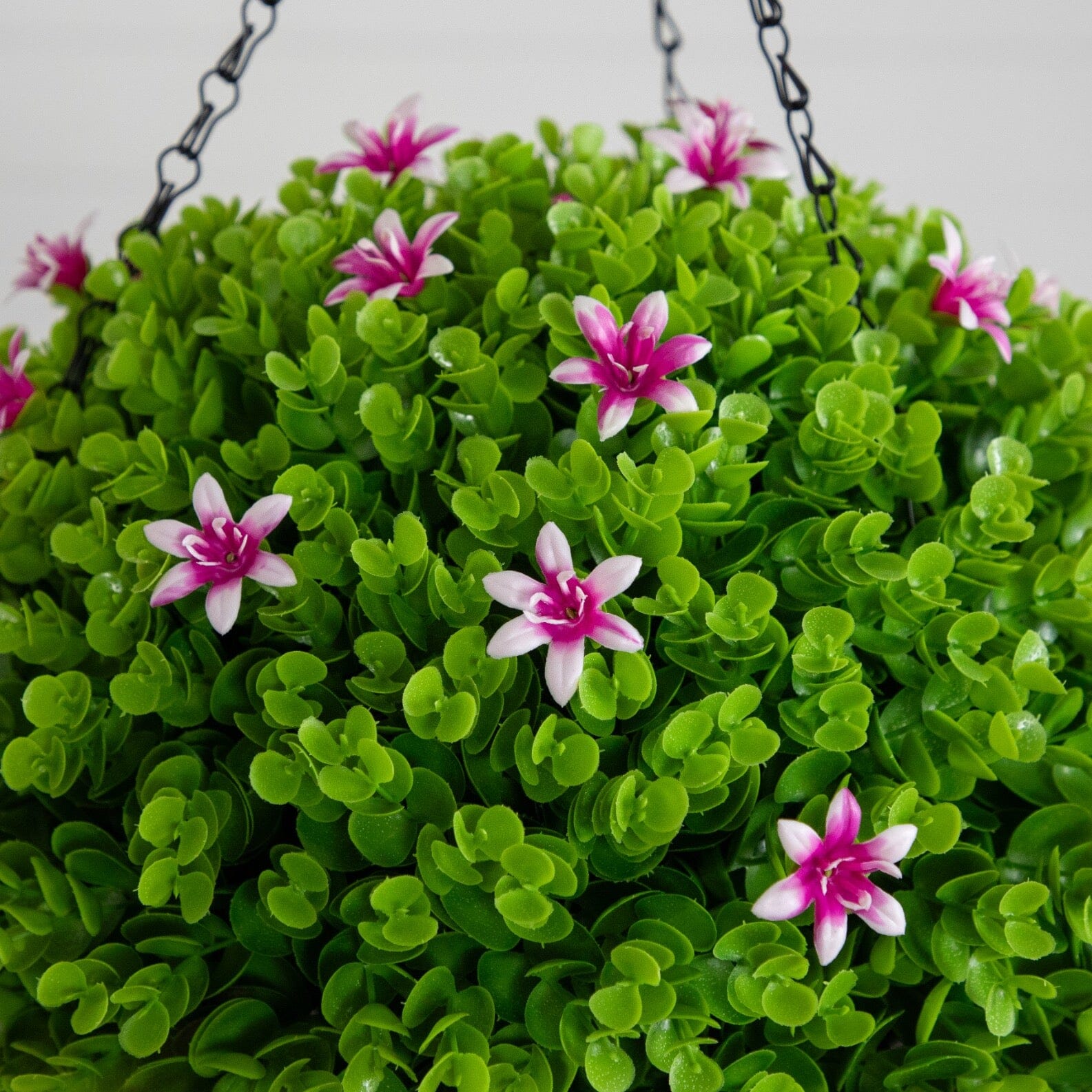 21in UV resistant artificial lily and eucalyptus hanging basket with pink-white lilies on Tampa Home & Garden Store