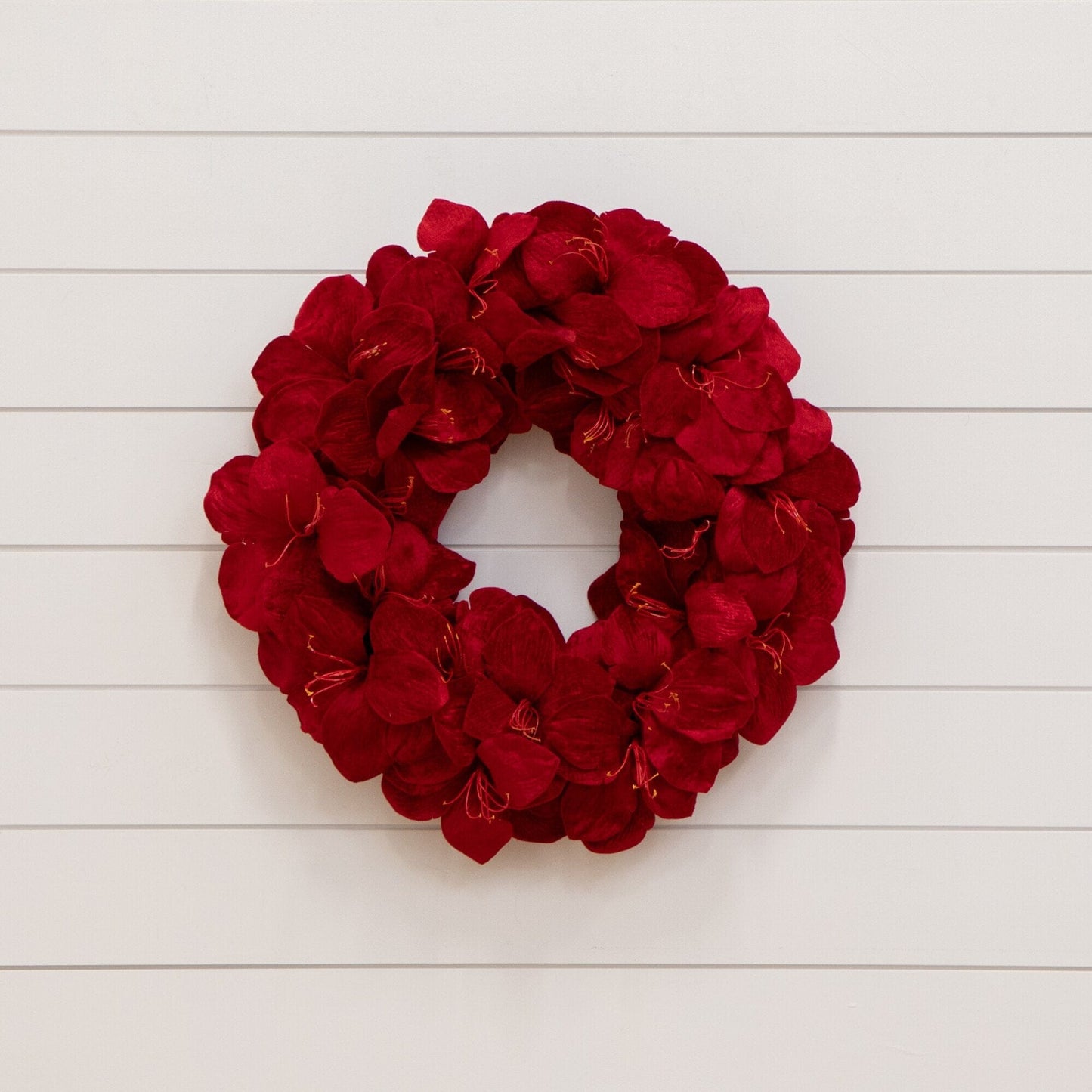 Wreath 22” Artificial Amaryllis by Nearly Natural with red blooms on Tampa Home & Garden Store