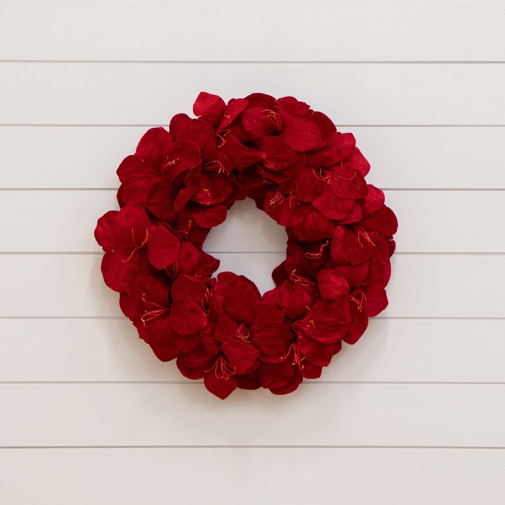 Wreath 22” Artificial Amaryllis by Nearly Natural with red blooms on Tampa Home & Garden Store