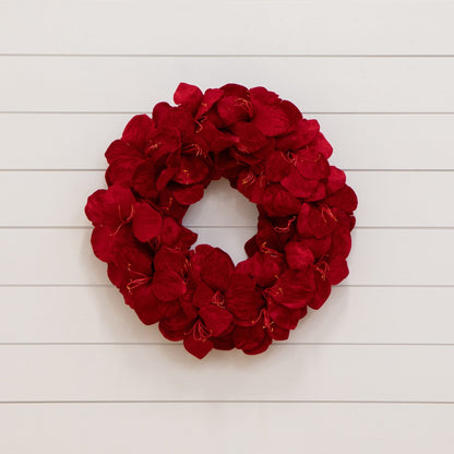 Wreath 22” Artificial Amaryllis by Nearly Natural with red blooms on Tampa Home & Garden Store