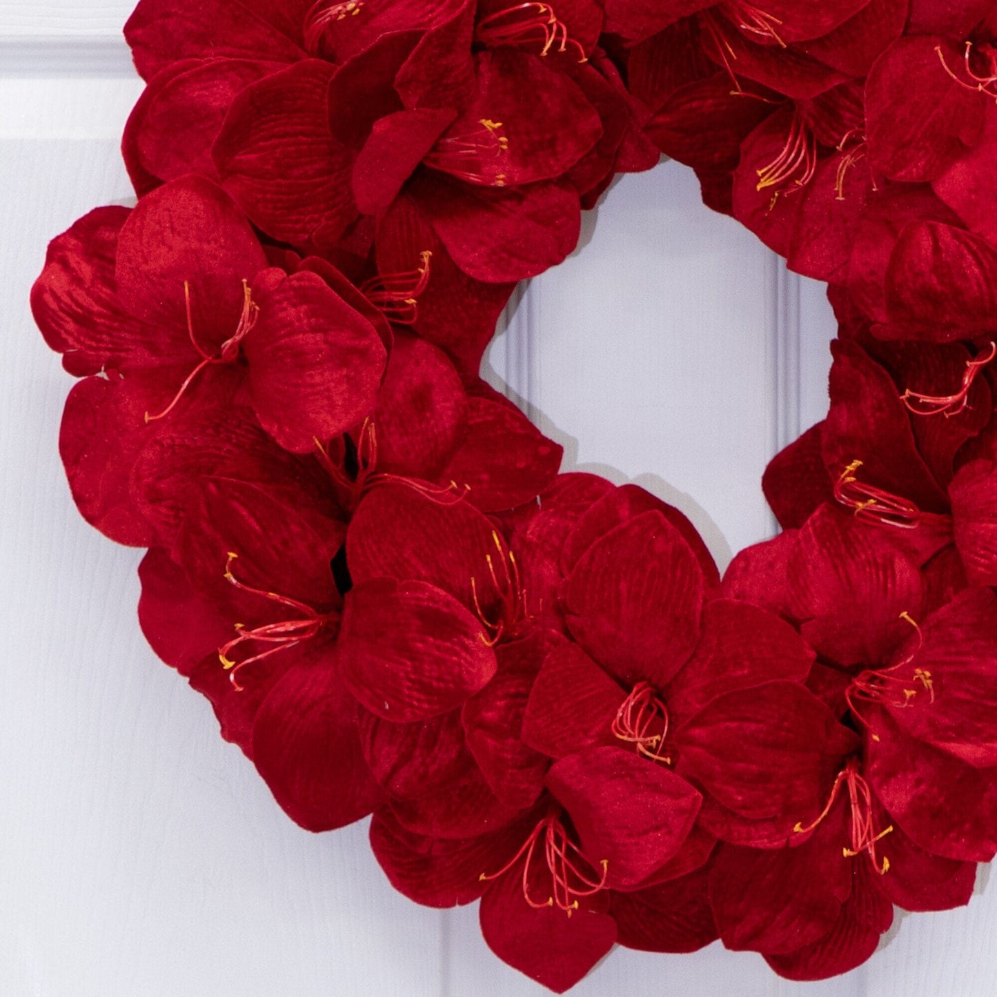 Amaryllis wreath 22in Nearly Natural artificial red blooms on Tampa Home & Garden Store