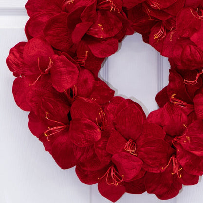 Amaryllis wreath 22in Nearly Natural artificial red blooms on Tampa Home & Garden Store