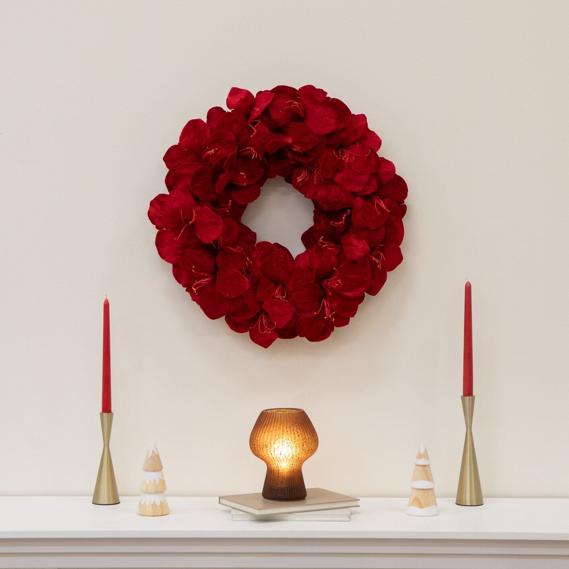 Wreath Nearly Natural 22in artificial amaryllis wreath, vivid red petals on Tampa Home & Garden Store