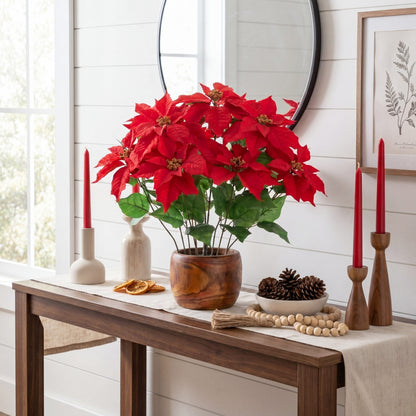 22in Artificial Poinsettia Plant in planter, red bracts, Nearly Natural on Tampa Home & Garden Store