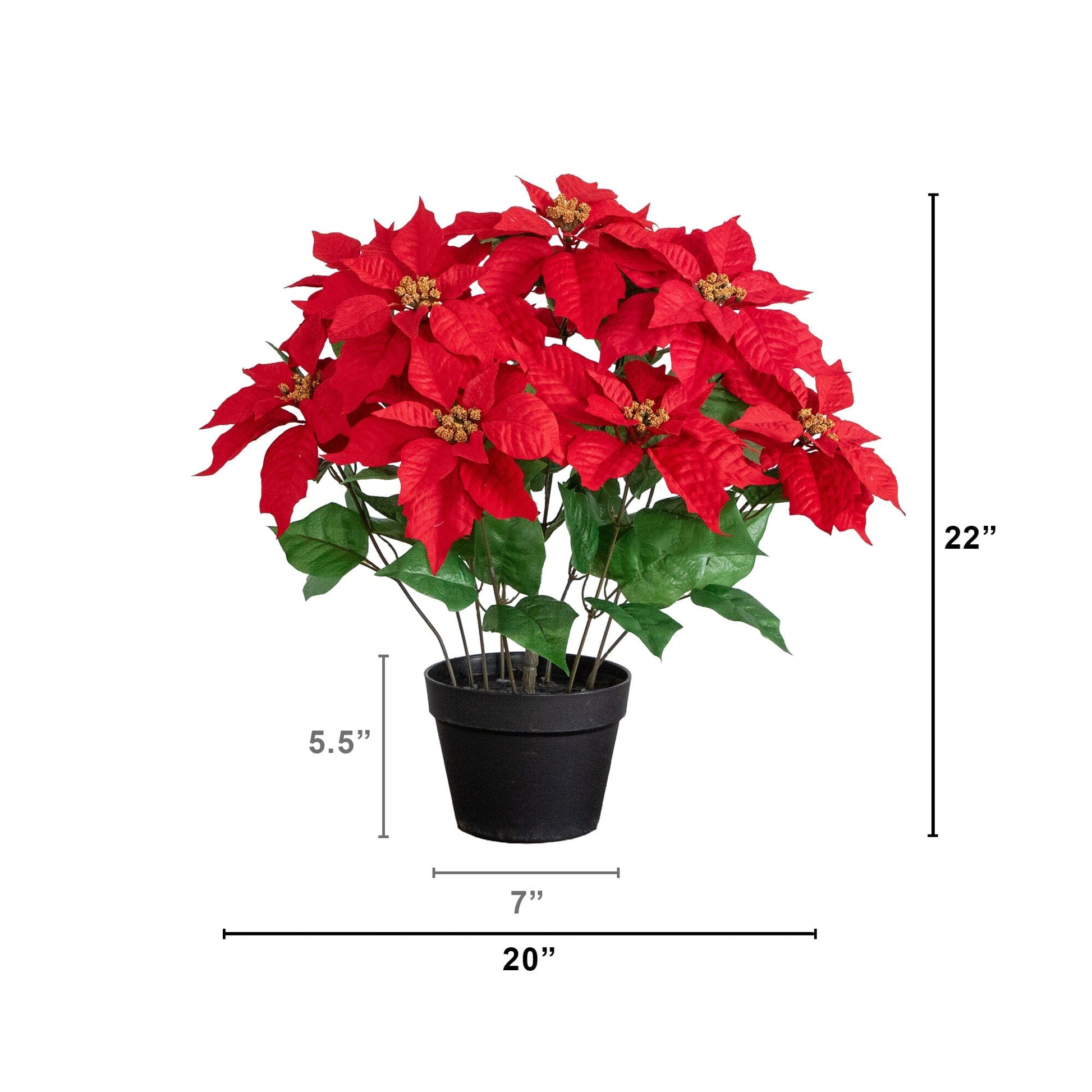 22in artificial poinsettia plant in black planter with red blooms by Nearly Natural on Tampa Home & Garden Store