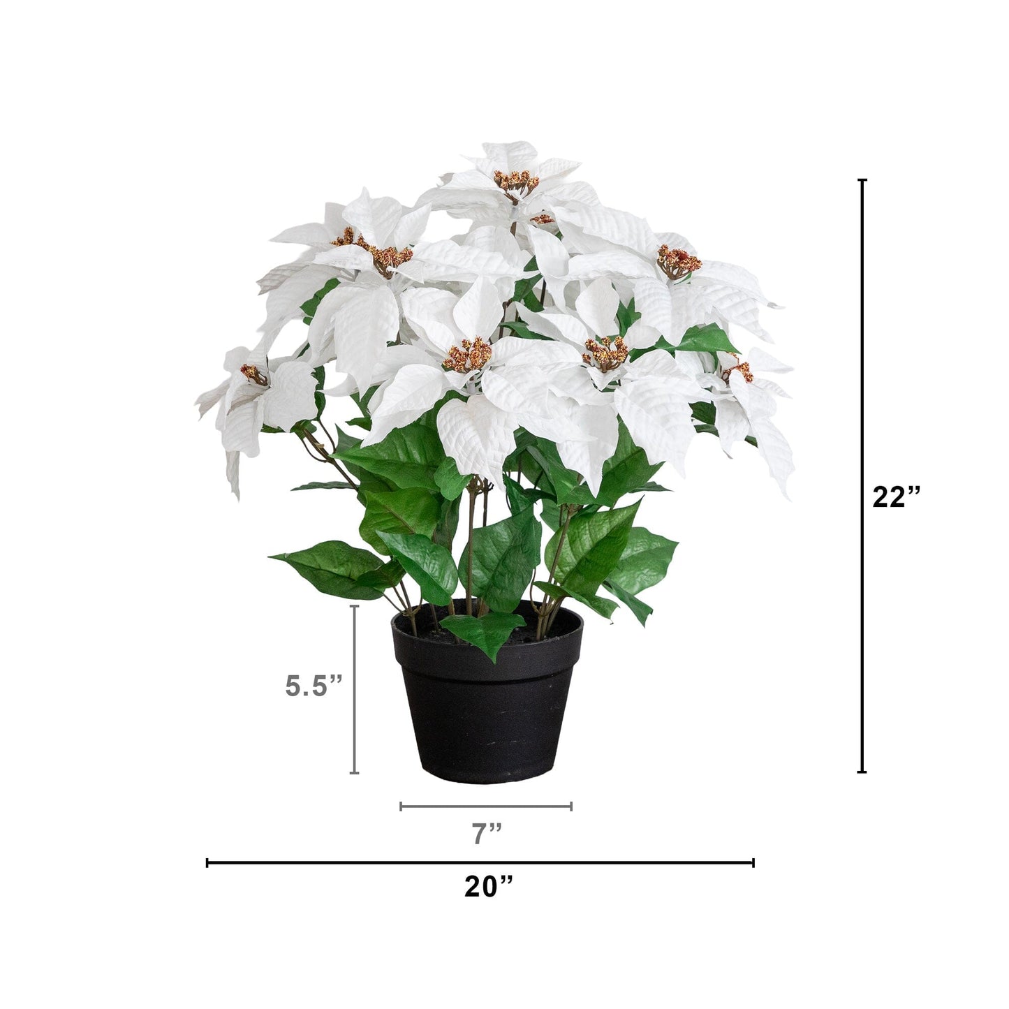 22in artificial poinsettia plant in black planter with white bracts and green leaves by Nearly Natural on Tampa Home & Garden Store