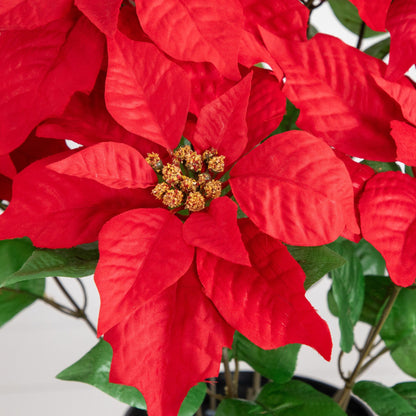 22-inch artificial poinsettia plant with bright red bracts and green leaves in planter on Tampa Home & Garden Store