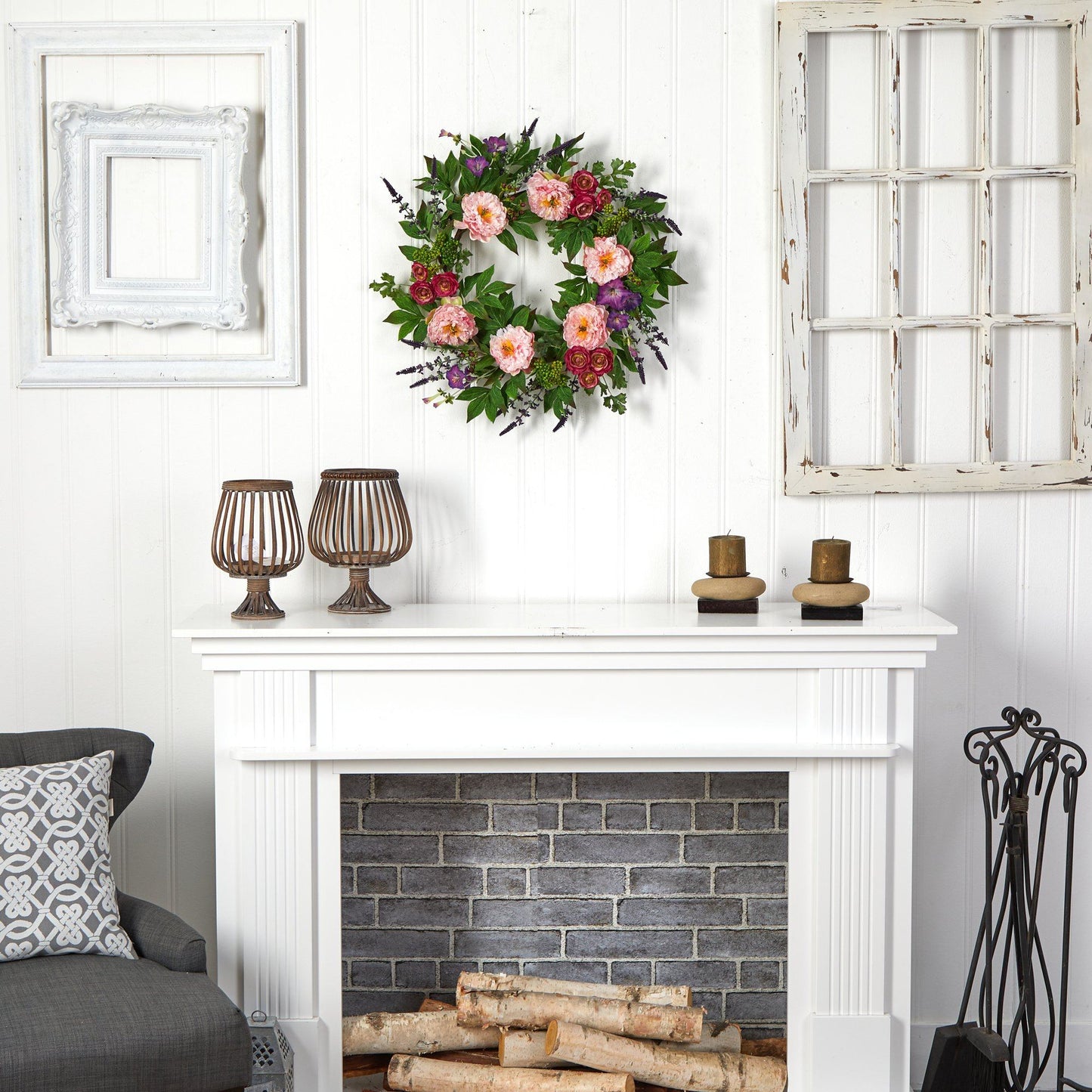 Corona artificial de peonías surtidas de 22"