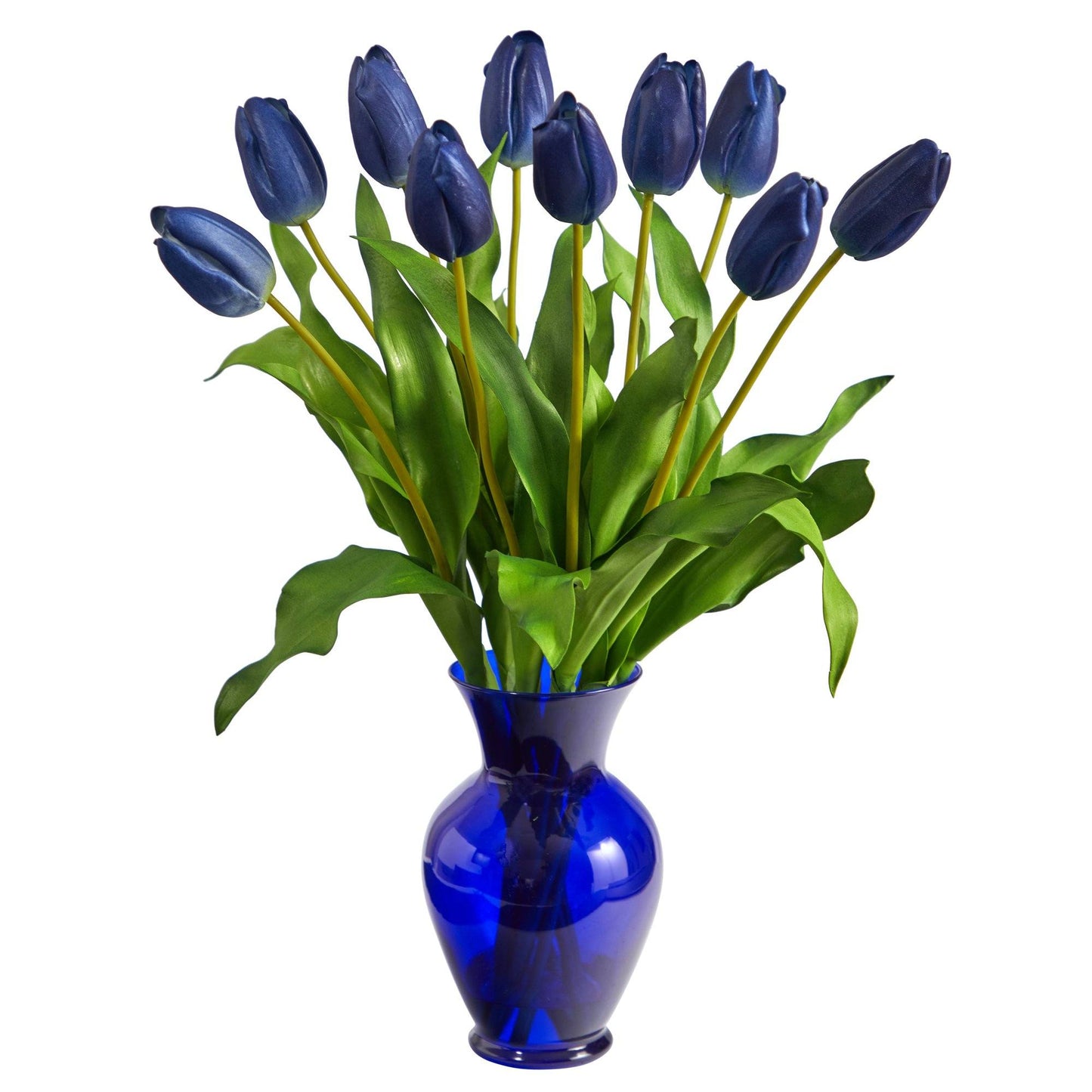 Arreglo artificial de tulipanes holandeses de 56 cm en jarrón azul