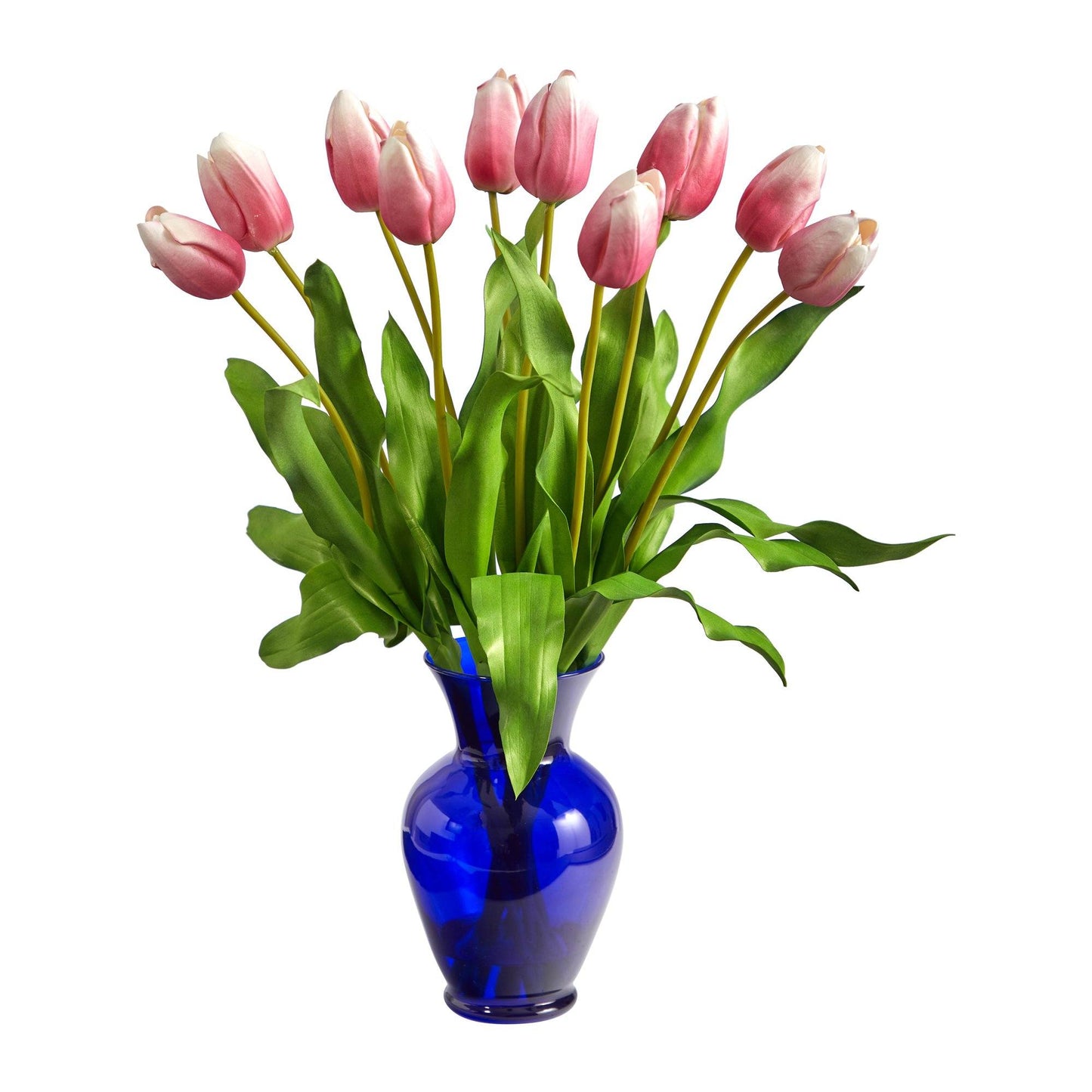 Arreglo artificial de tulipanes holandeses de 56 cm en jarrón azul