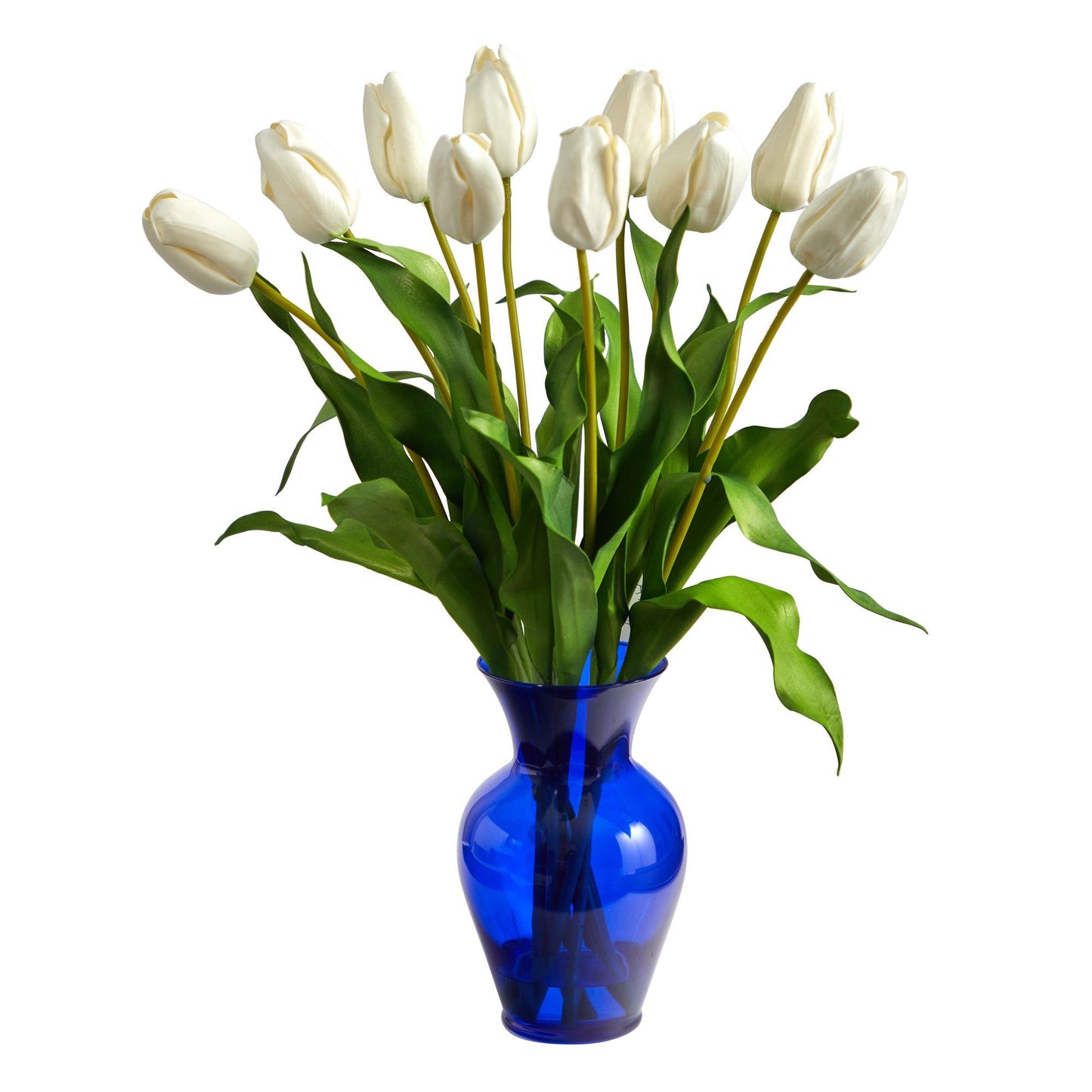 Arreglo artificial de tulipanes holandeses de 56 cm en jarrón azul