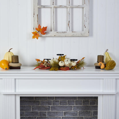 Candelabrum Nearly Natural 22” Fall Pumpkin and Maple Leaf centerpiece with pumpkins and leaves on Tampa Home & Garden Store