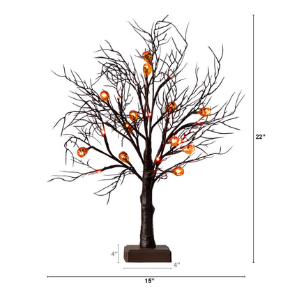22in Pre-Lit Brown Twig Tree by Nearly Natural with 12 Orange Pumpkin LED Lights on Tampa Home & Garden Store
