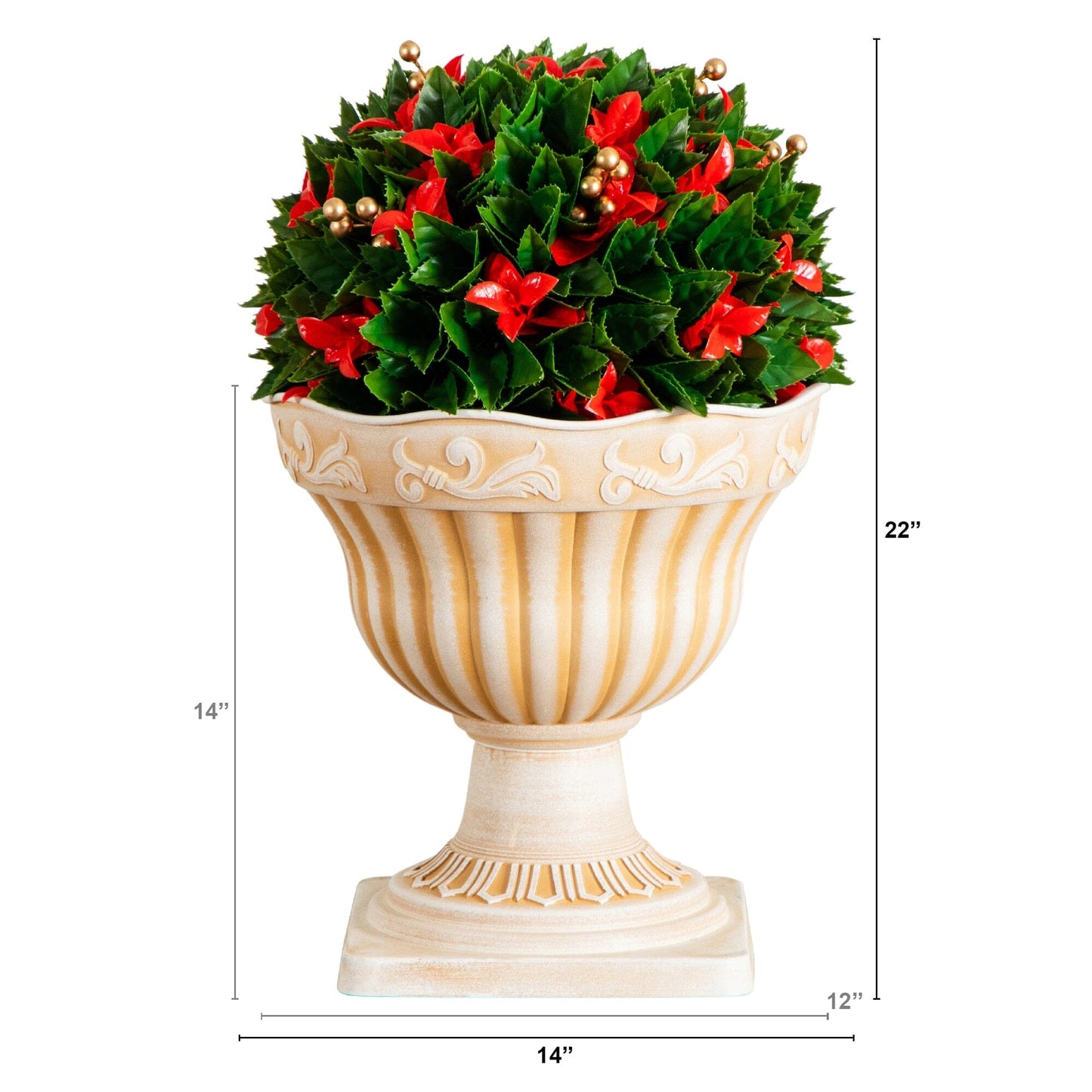 22in UV resistant artificial red-tip Photinia Christmas Ball in planter Nearly Natural on Tampa Home & Garden Store
