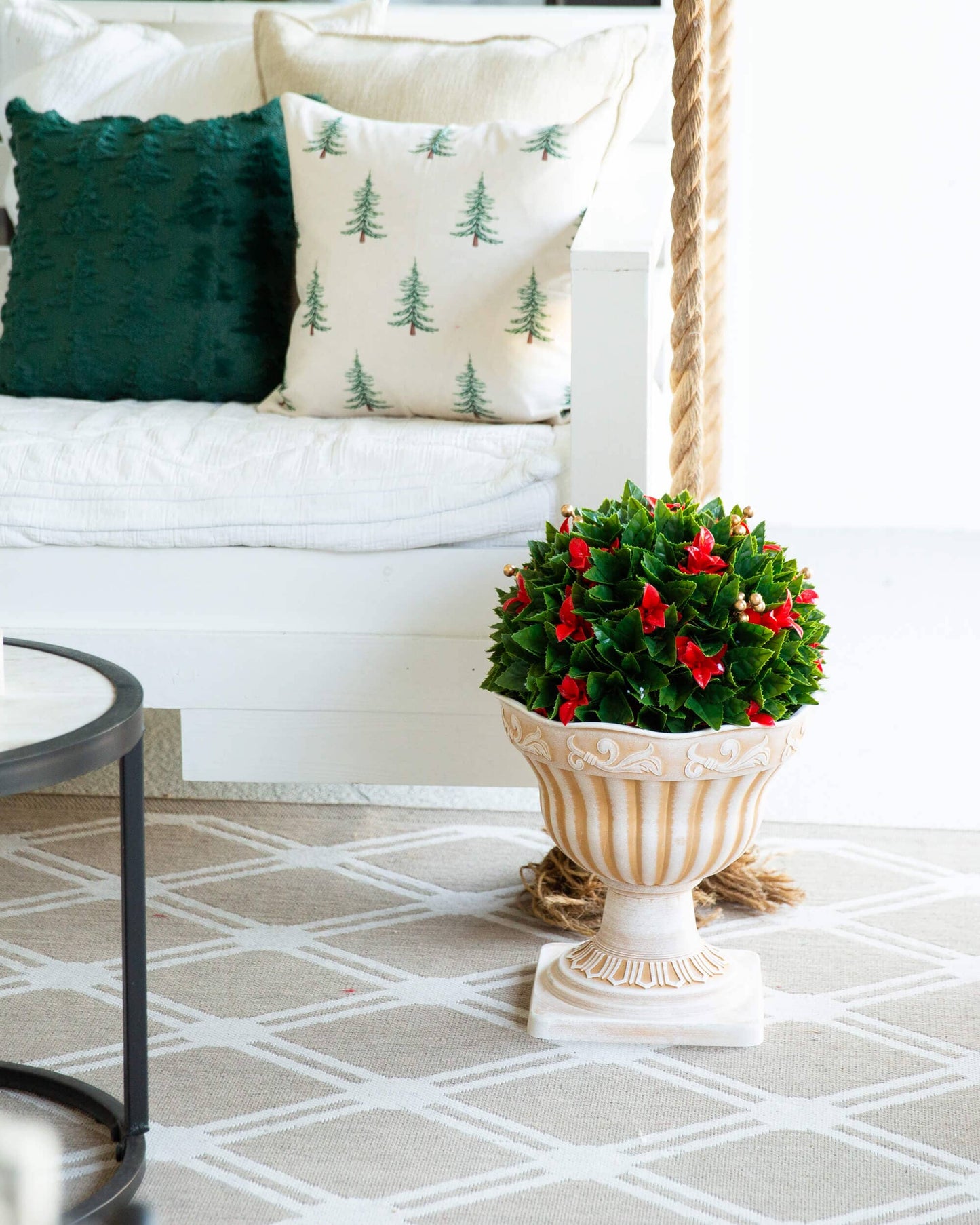 Artificial Red Tip Photinia Christmas Ball in Classic Decorative Planter UV resistant on Tampa Home & Garden Store