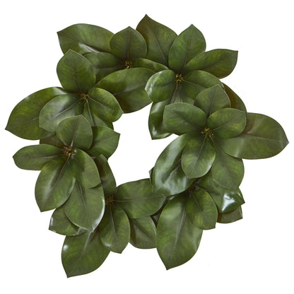 22in Magnolia Leaf Artificial Wreath by Nearly Natural, green glossy magnolia leaves on Tampa Home & Garden Store