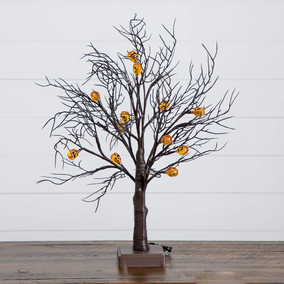 22in pre-lit Halloween brown twig tree with 12 orange pumpkin LED lights on Tampa Home & Garden Store