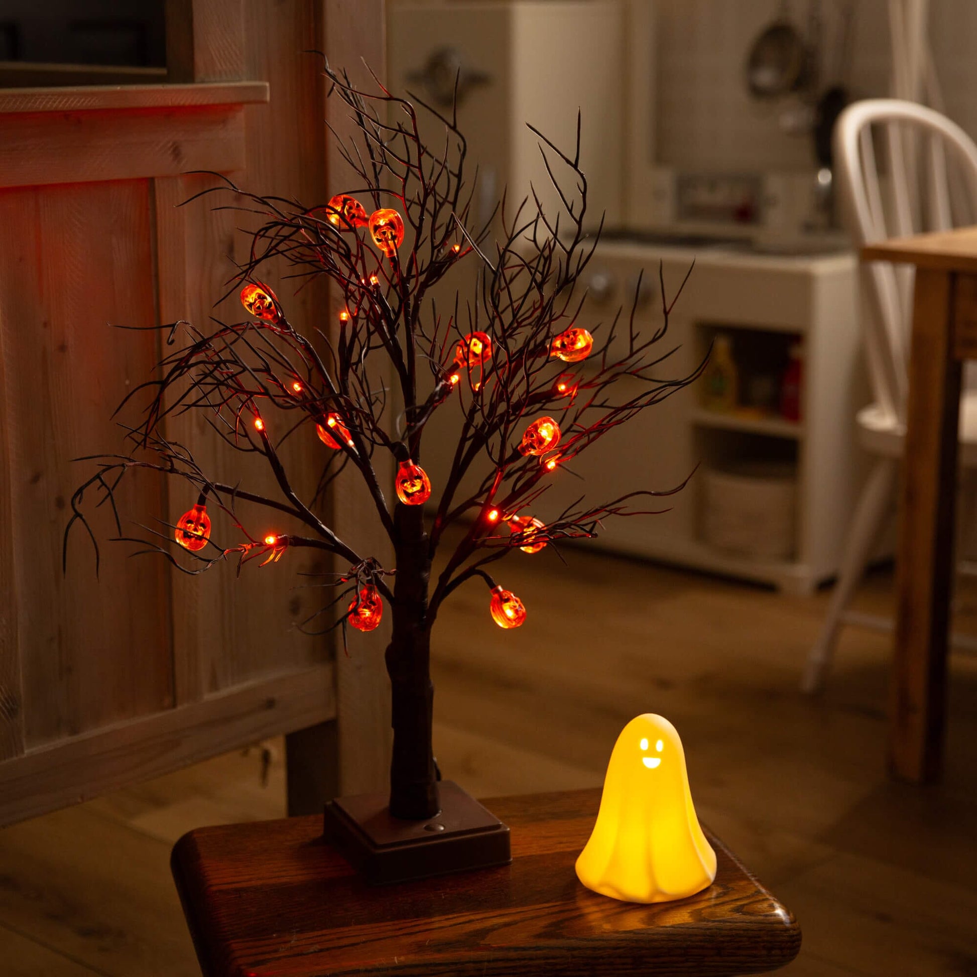 22in Pre-Lit Halloween Brown Twig Tree with 12 orange LED Pumpkin Shaped Lights on Tampa Home & Garden Store