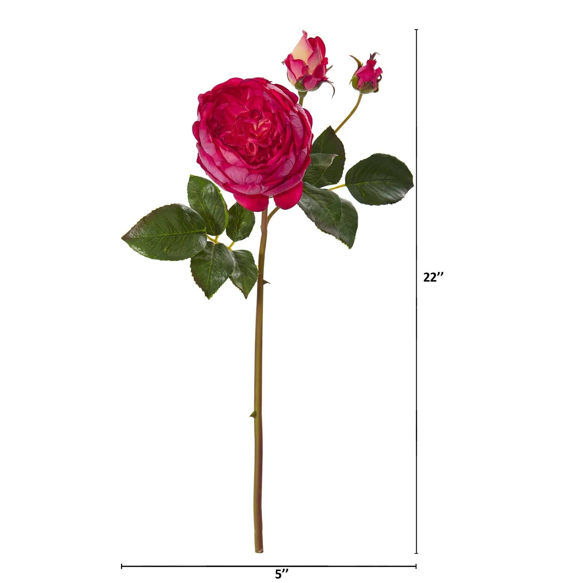 22in rose artificial flower set of 6 by Nearly Natural with deep pink bloom and green leaves on Tampa Home & Garden Store
