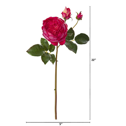 22in rose artificial flower set of 6 by Nearly Natural with deep pink bloom and green leaves on Tampa Home & Garden Store