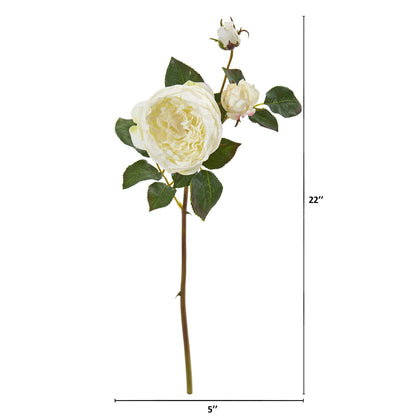 White rose stem, 22in, Nearly Natural, set of 6 with leaves on Tampa Home & Garden Store