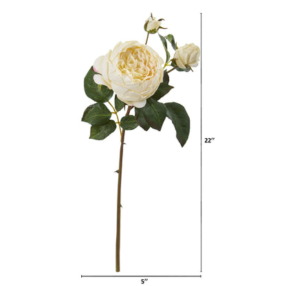 Rose artificial flower stem set of 6 by Nearly Natural ivory cream with green leaves on Tampa Home & Garden Store