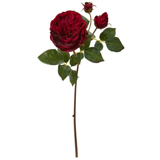 Nearly Natural 22in red rose artificial flower stem with buds and green leaves on Tampa Home & Garden Store