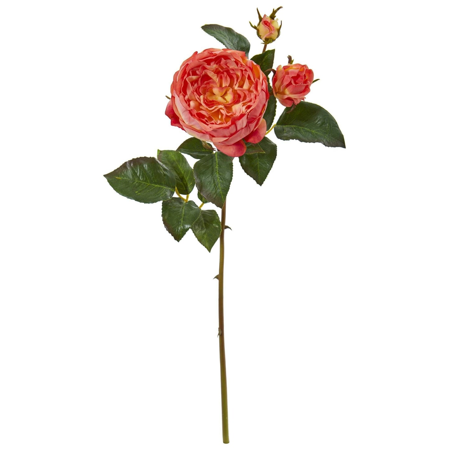 Artificial rose stem 22in set of 6 with coral-peach blooms and green leaves Nearly Natural on Tampa Home & Garden Store