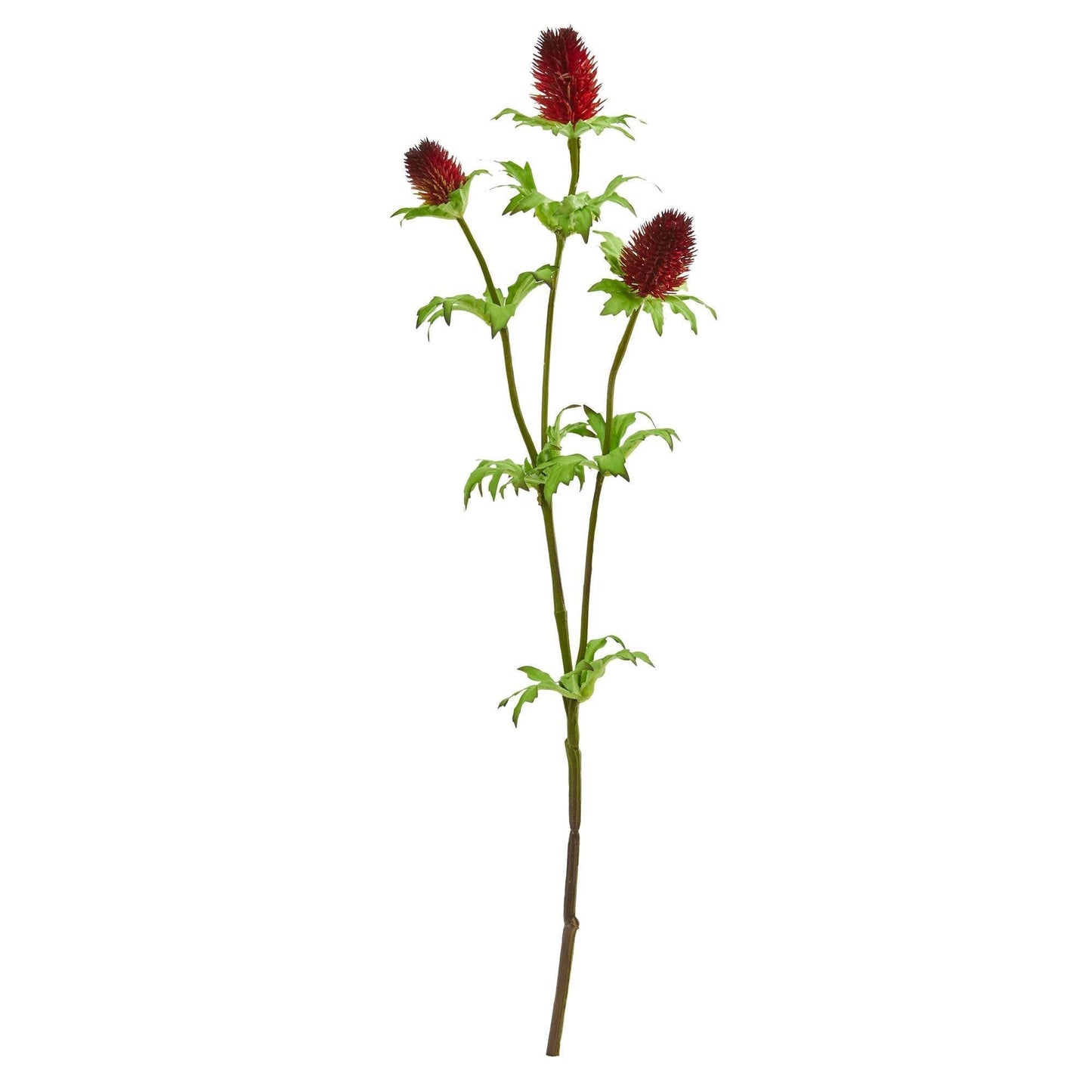 22in thistle artificial flower set of 12 red spikes with green leaves on stems on Tampa Home & Garden Store